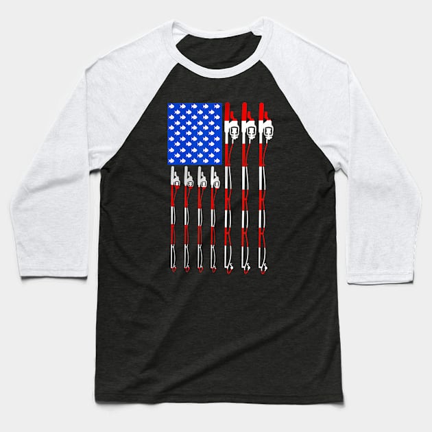 Patriotic Fishing American USA Flag Fishing Pole Baseball T-Shirt by mccloysitarh